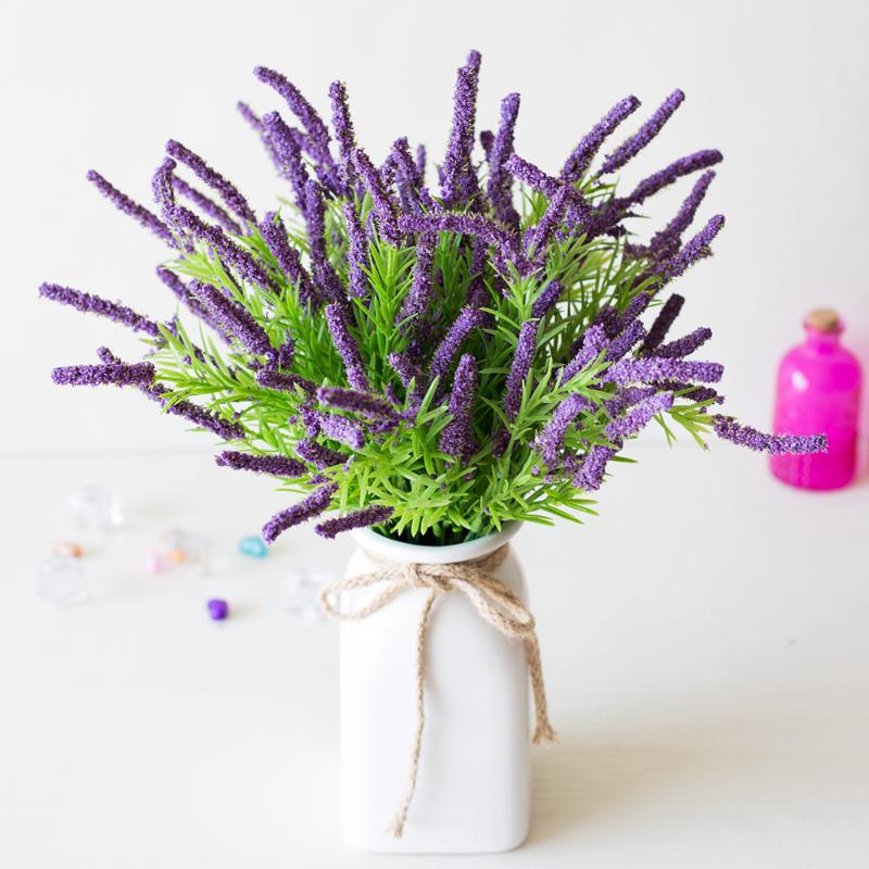 

7 Fork High-grade Lavender Artificial Flower Plastic Foam Plant Fake Flower Romantic Provence Lavender Home Wedding Decoration, Red