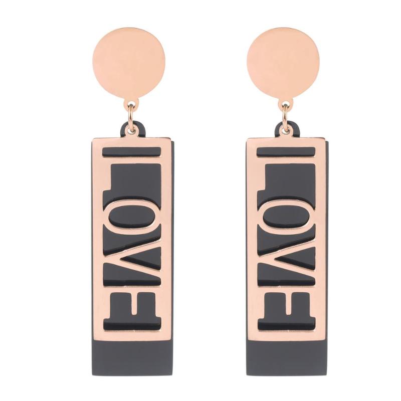 

JIOROMY Hollow Love Letters Fashion Jewelry 2021 Gold Titanium Steel Earrings For Women Geometric Rectangle Drop Earring