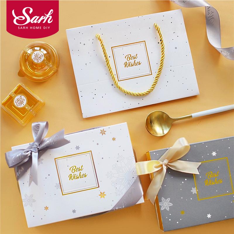 

Stamp Golden Letter Best Wishes Snowflake Midautumn Cake Box Gift Box,Chocolate Candy Box for Cookie Package Gifts