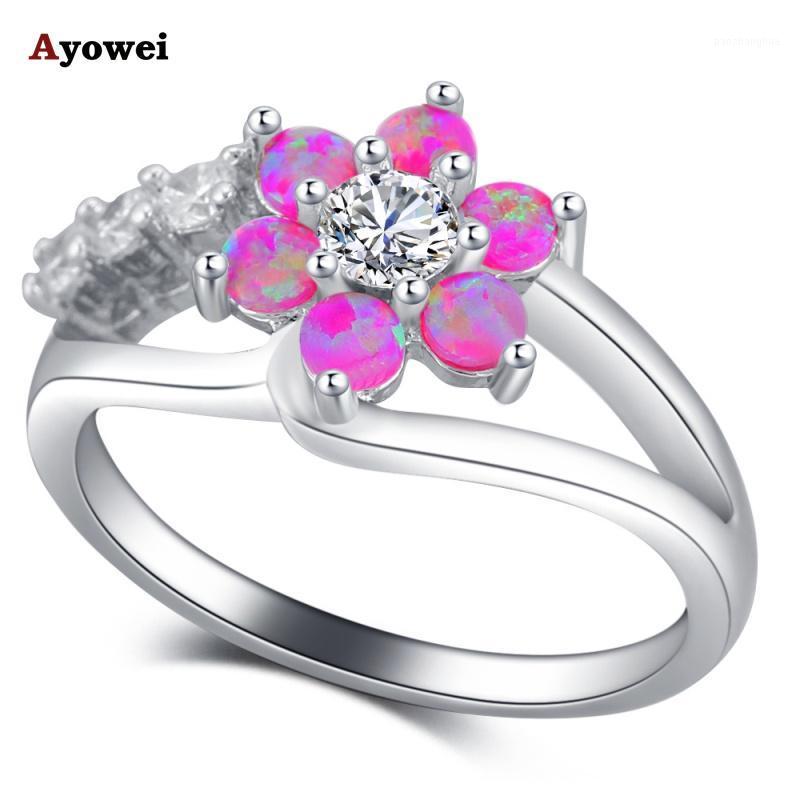 

Wedding Rings Ayowei Gifts For Ladies Pink Fire Opal Silver Color Arrival Fashion Jewelry USA Sz#5#6#7#8#9#10 OR882A, Slivery;golden