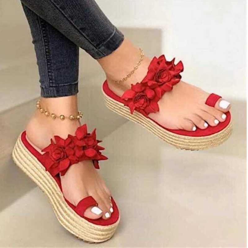

Women Summer Sandals Ladies Open Toe Slip On Flower Platform Thong Shoes Woman Fashion Comfort Casual Female Sandalias1, Gray