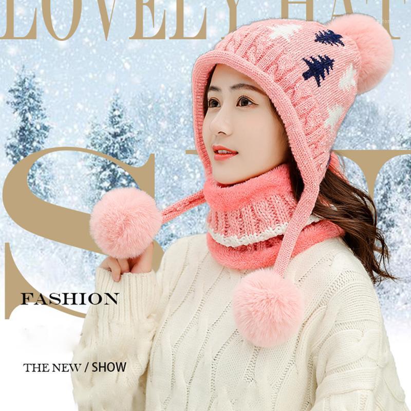 

2021 autumn and winter Christmas tree knitted hat cute warm ear cap plus plush thick fur ball cap1, C1