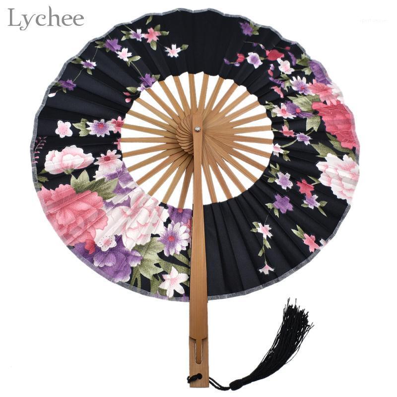 

Lychee 1pc Floral Pattern Japanese Folding Fan Bamboo Fabric Pocket Fan Party Favor Wedding Gift1