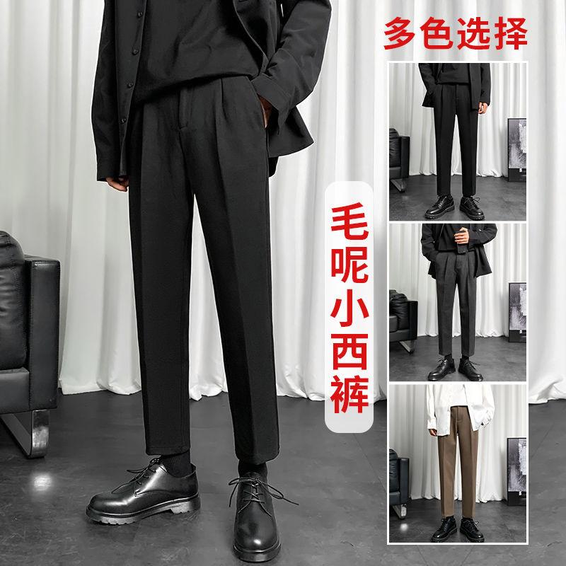 

2020 Men's Black/grey/brown Casual Pants Loose Straight Woolen Pants Blazer Business Trousers Cotton Formal Social Suits, 6866 brown