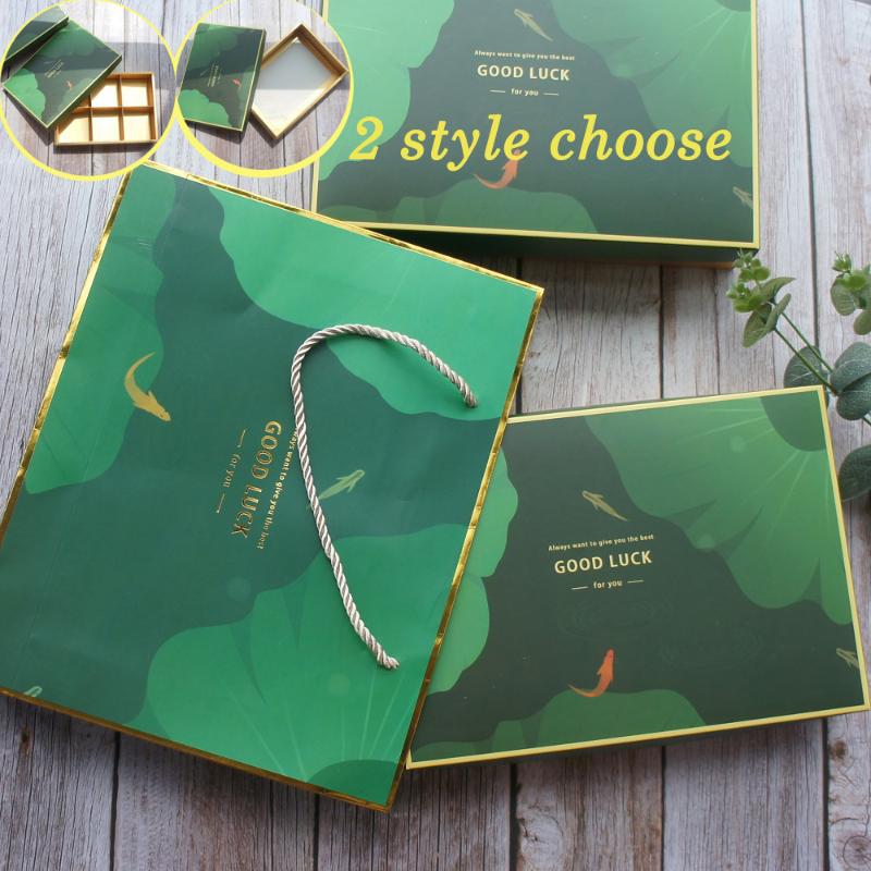 

22*15*5cm 5pcs gold green Pond goldfish Paper Box as cookie wedding Christmas Birthday Party Gifts Macaron Chocolate Packaging