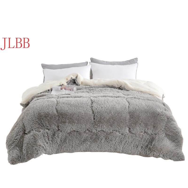 

Long hair comforter winter cashmere warm duvet 150*200cm camel quilt Thicken patchwork Velvet blanket Japan style home bed duvet, Grey long hair