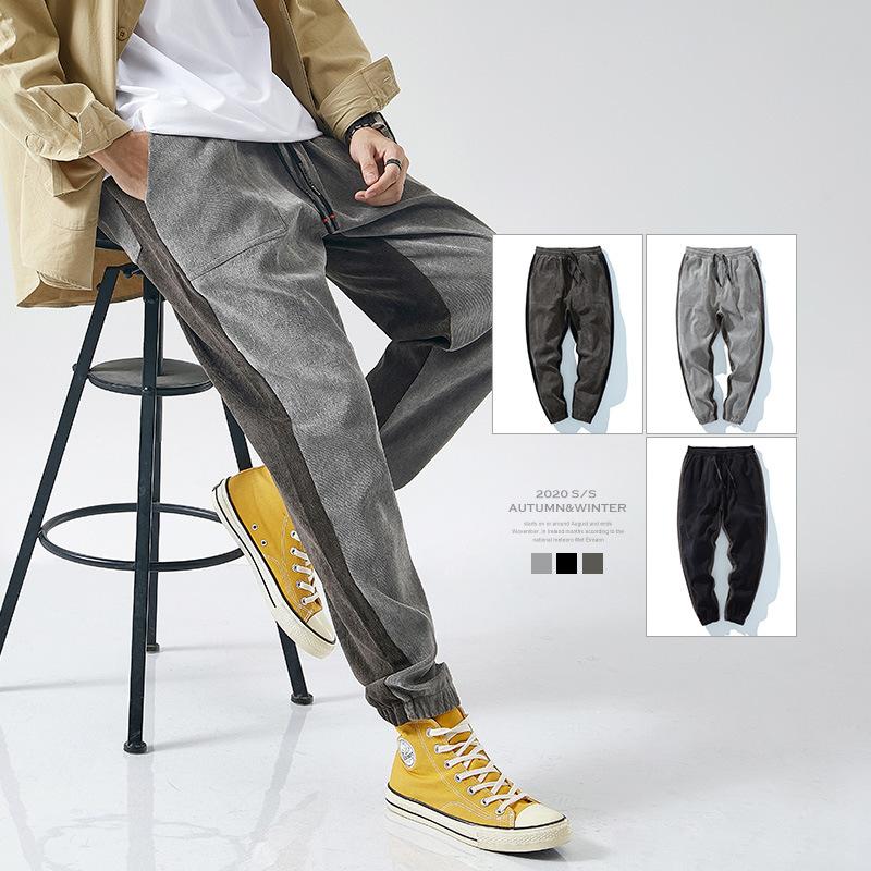

New Overalls 2020 men winter Corduroy Pants High Waist Vintage Korean Wide Leg Pants Belt Loose Plus size Cotton Streetwear, As shown-2078