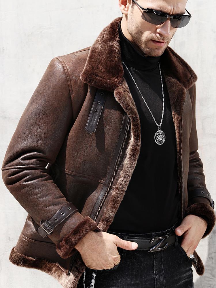 

Leather Jacket Men Genuine Leather Real Sheepskin Coat Men Natural Wool Fur Winter Coat Blouson Cuir Homme 71808 YY1365, Black
