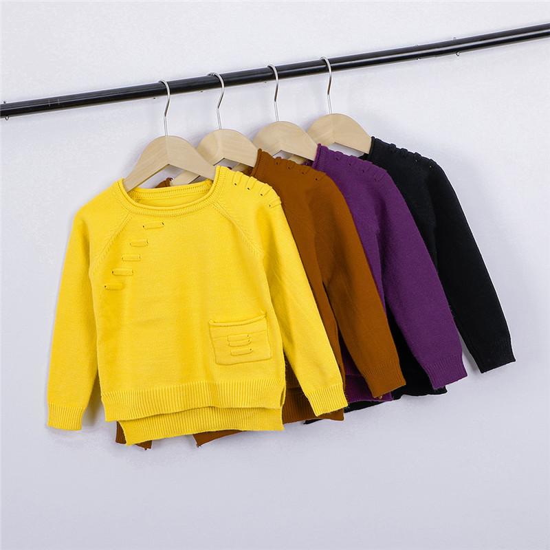

2-7Y Autumn Kids Baby Girl Boy Sweaters Winter New Solid Color Pocket Long Sleeve Knited Top Outwear 2021 New