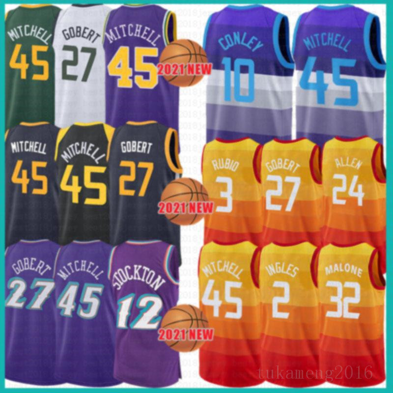 

2021 New Donovan 45 Mitchell basketball jersey Rudy 27 Gobert Mens John 12 Stockton Mesh Retro Karl 32 Malone Youth Kids 0 Conley Lavender, Mens jersey
