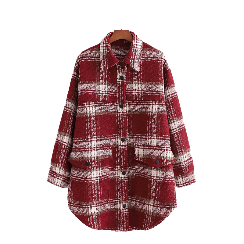 

2021 New Streetwear Women Red Plaid Fashion Ladies Turn Down Collar Outercoat Causal Female Chic Pocket Button Coats 91vq