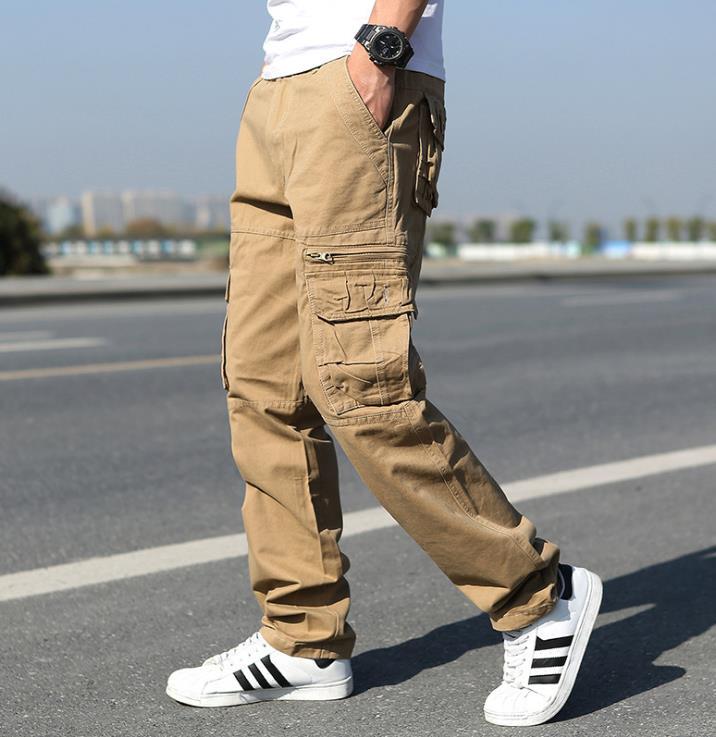 

Men's Cargo Pants Cotton Men Baggy Multi-pocket Long Trousers Straight Mens Casual Autumn Male Bottoms Plus Size 40 Straight, Black