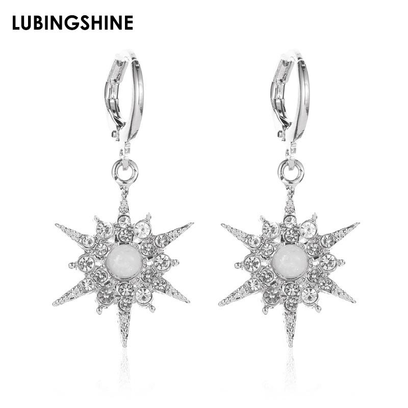 

New Fashion Crystal Star Drop Earrings Classic Charm Flower Gold Color Earrings For Women Girls Party Wedding Jewelry Gift