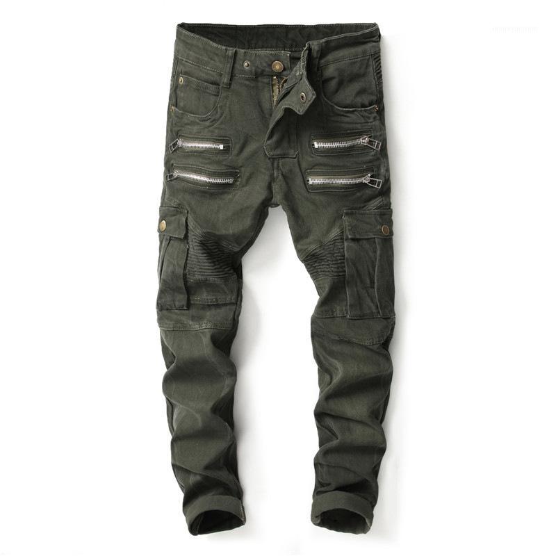 

2020 New Jeans Hole Jogger Skinny Jeans Men Blue Biker Pencil Pants Mens Zipper Ripped Homme Streetwear Hip Hop1, Army green