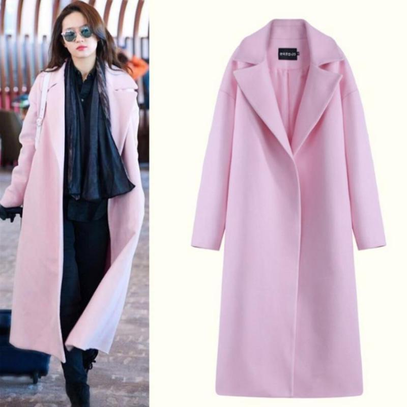 

winter Women Pink Wool Coat Long Sleeve Casual Woolen Winter Cape New Arrival Tops Office Ladies