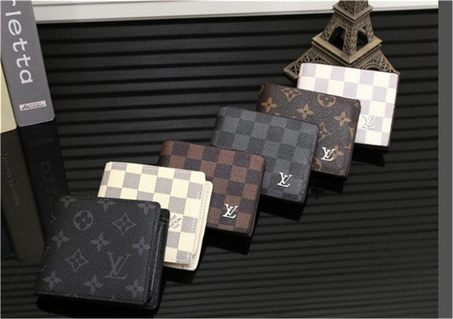 

SAD SLENDER MULTIPLE Men Short Wallet Mono Canvas Bifold Pocket Coin Card Holder Pouch Purses Fashion Leather Small Wallets NO BOx, Red;black