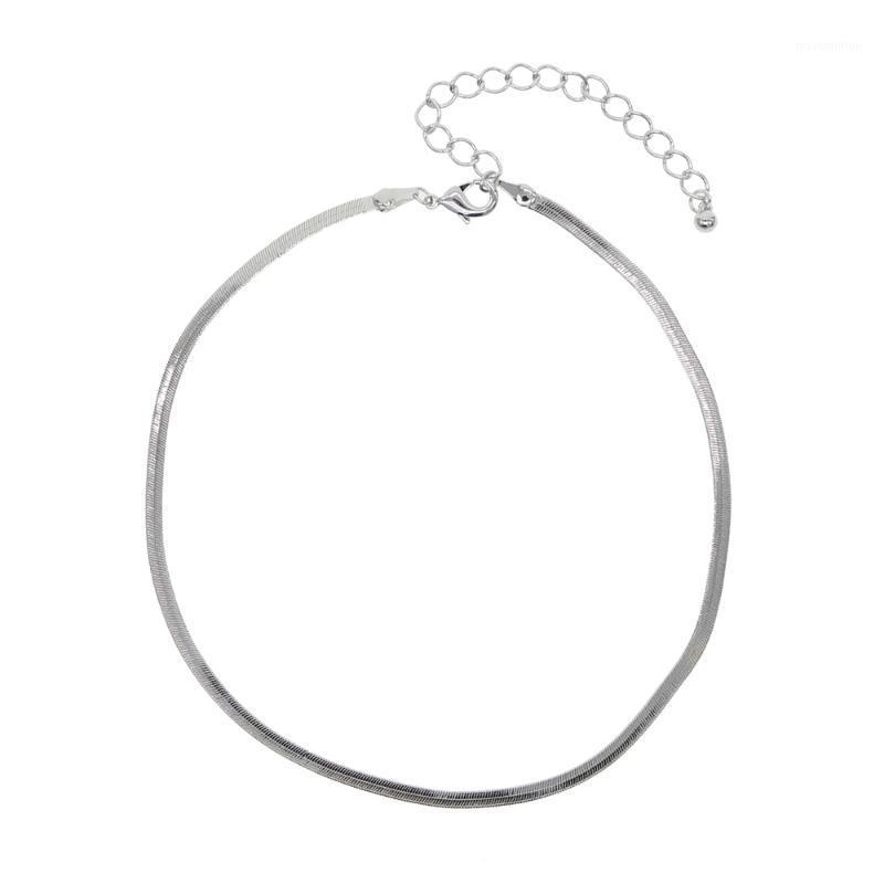 

new arrive Shiny Flat Round Choker Collar Necklace Wires for women man Minimalist jewelry cheap 30+8cm extend1