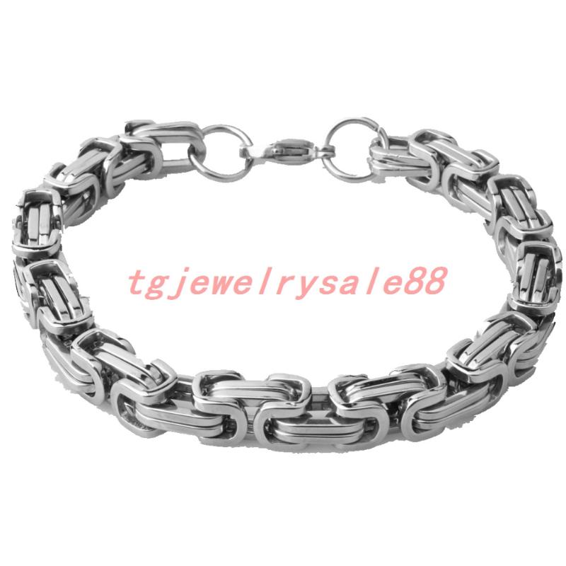 

Polishing Silver Color Stainless Steel Byzantine Box Link Chain Bracelet Bangles Biker Mens Fashion Jewelry 7-11" Option 4/5/8mm