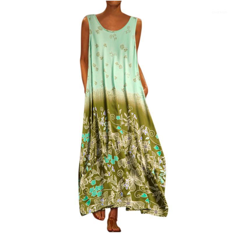 

SAGACE Dress Women Casual O-Neck Print Floral Oversized Dress Sleeveless Loose Party Long beach summer clothes for women1
