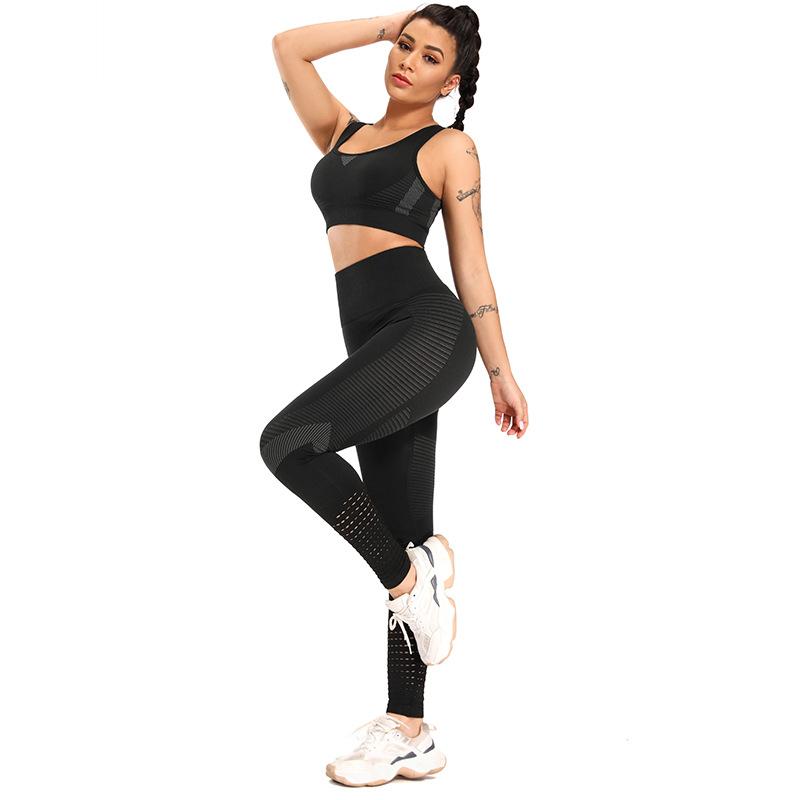 

Seamless yoga two-piece suit women's high-strength shockproof sports bra hip lifting tight fitness pants sport set women, Dark green