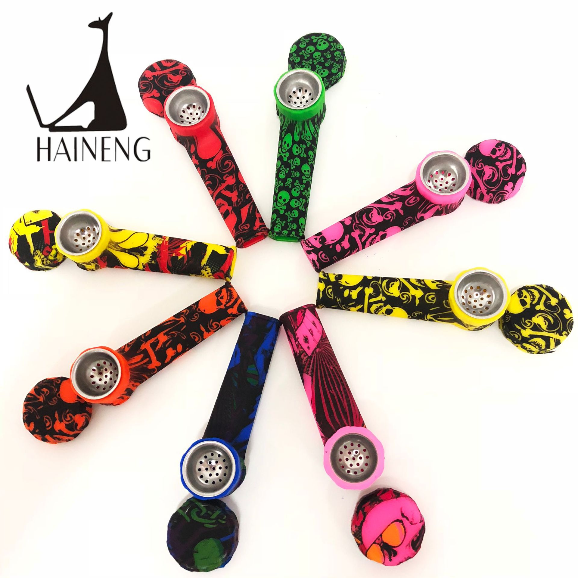 

European and American Popular Silicone Tobacco Pipe Environmental Protection Pipe with Bright Metal Color with Metal Smoke Pot Customizable