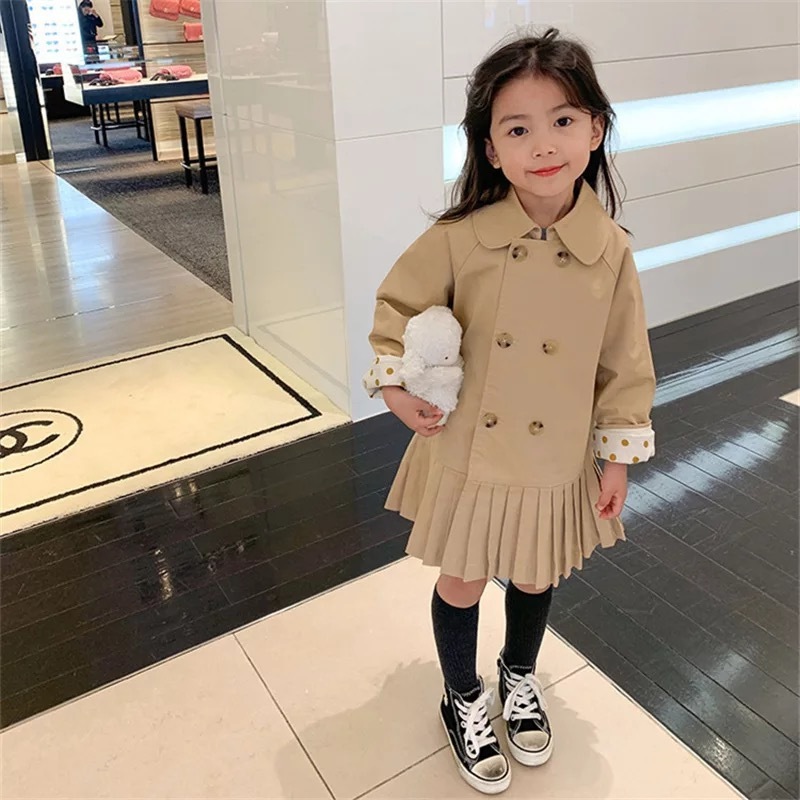 

Newest Little Girls Tench Coats Cotton Winter Stylish Fashions Polka Dot Outwear Autumn Front Pockets Boys Gilrs baby wearing Coat for 1-6T, As shown