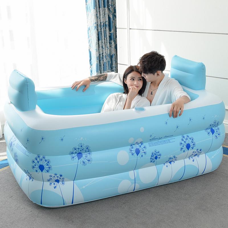 

Household Adult Inflatable Bath Barrel Bathtub Fold Thicken Warm Plastic Bath Safety Bathtub Shower Pillow For Double Persons