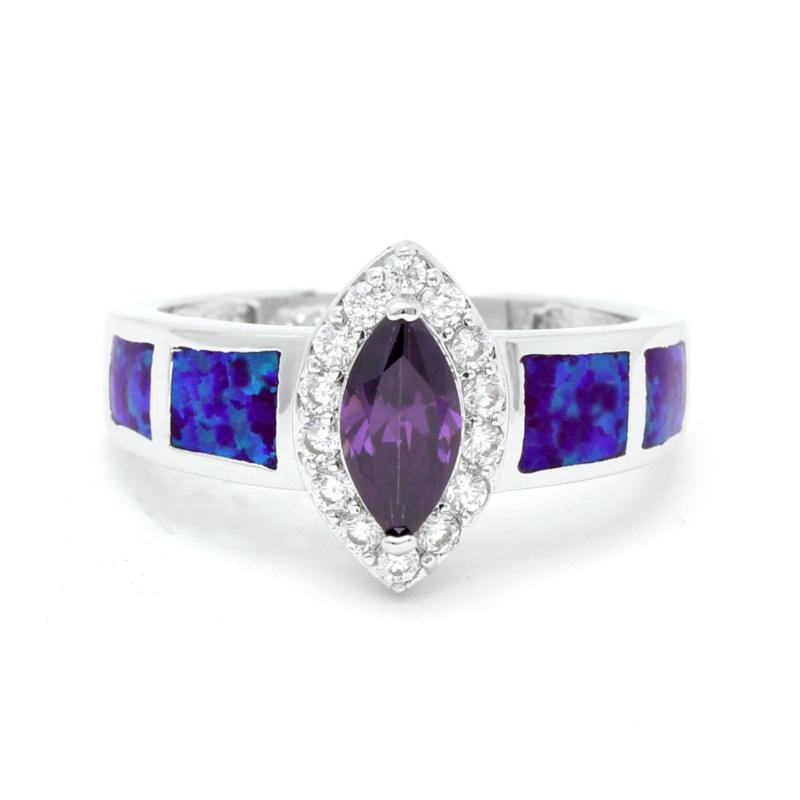 

2020 fire Opal Ring purple cz silver color Jewelry Wedding Party Big Zircon Multi-color blue Rings For Women