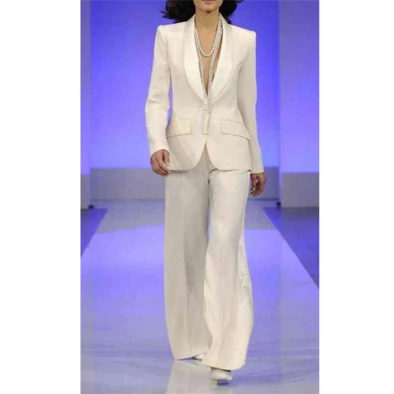 

White Shawl Lapel Hand Tailed Women's Formal Wear Pantsuits Women Ladies Custom Made Business Office Tuxedos Work Wear Suits, Picture style