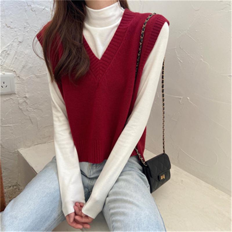 

Women's Vests Korean Fashion 2022 Women Sweaters Casual V-neck Sleeveless Vest Loose Female Pullover ZY4765, Black;white