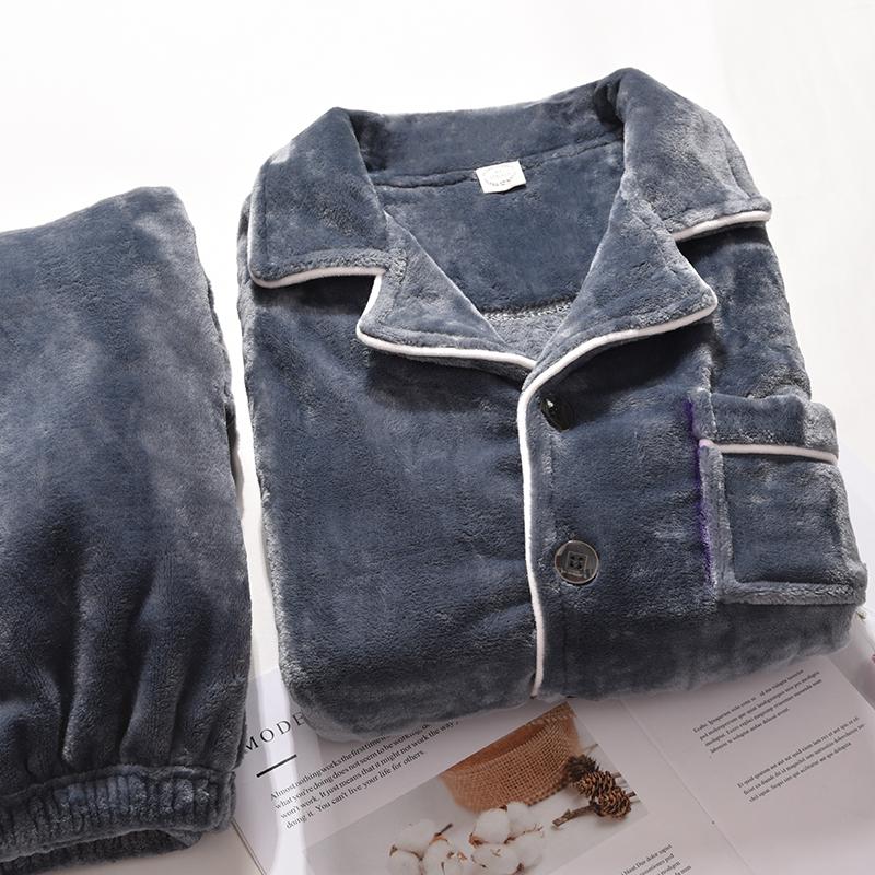 

Winter Coral Fleece Pajamas for Men Dormir Lounge Sleepwear Man's Bedroom Home Clothes Pijamas Thicken Bedgown Warm Pyjamas PJs, Gray