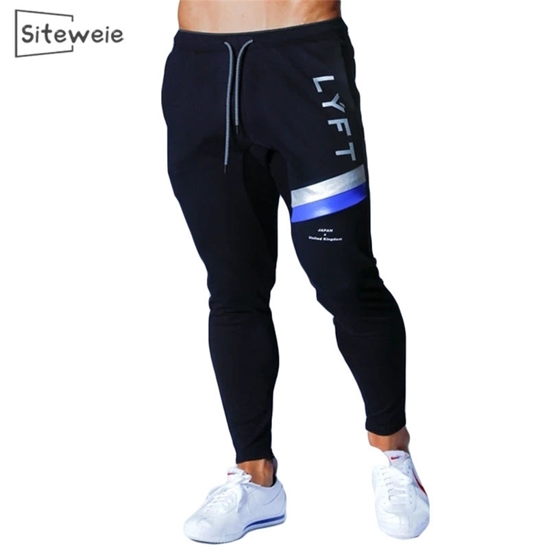 

SITEWEIE Men Casual Matching Color Sweatpants Hip Hop Slim Pants Men Cotton Letter Print Joggers Fitness Gym Sport Trousers L248 201109, Black