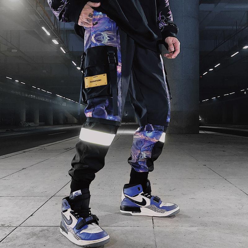 

Men Hip Hop Black Cargo Pants joggers Sweatpants Overalls Men Ribbons Streetwear Harem Pants 2020 New Fashions Trousers, K24 black