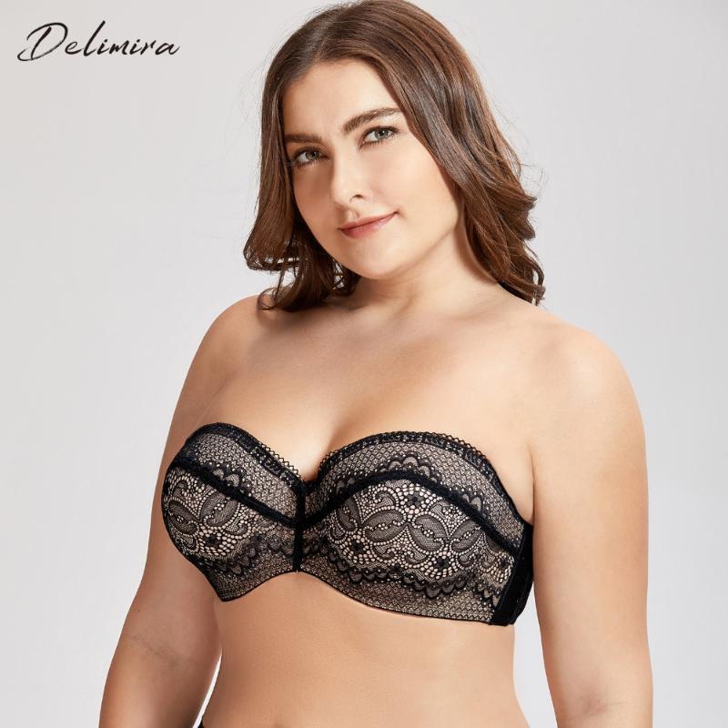 

DELIMIRA Women's Slightly Padded Underwire Convertible Multiway Lace Strapless Bra, Beige02