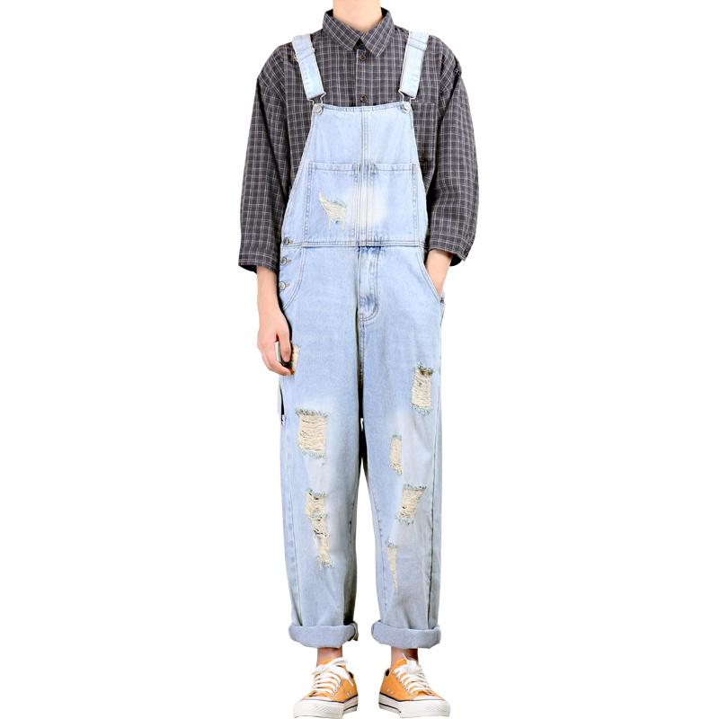

20menmens Breeze Jeans, Straight Overalls, Male Suspenders, Wormholes Loose, Light Blue Jeans. 86rl