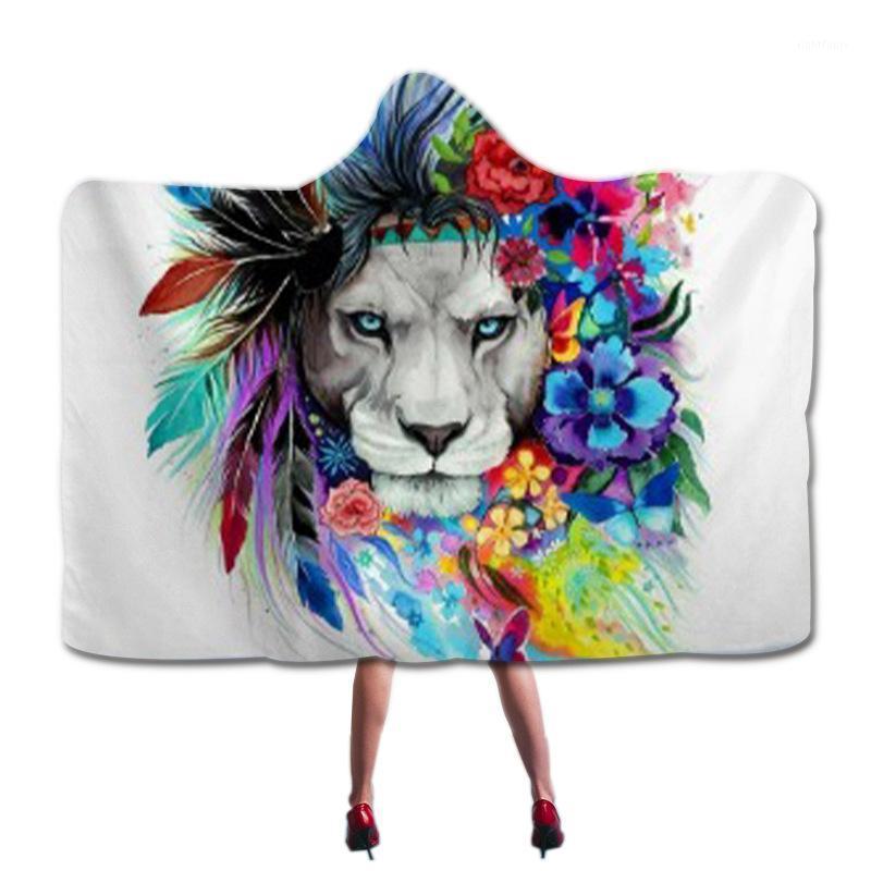 

Winter Warm Blanket Tiger Animal Print Wearable Hooded Blanket Home Office Sofa Travel Throw Cover Adult Kids Hoodies1
