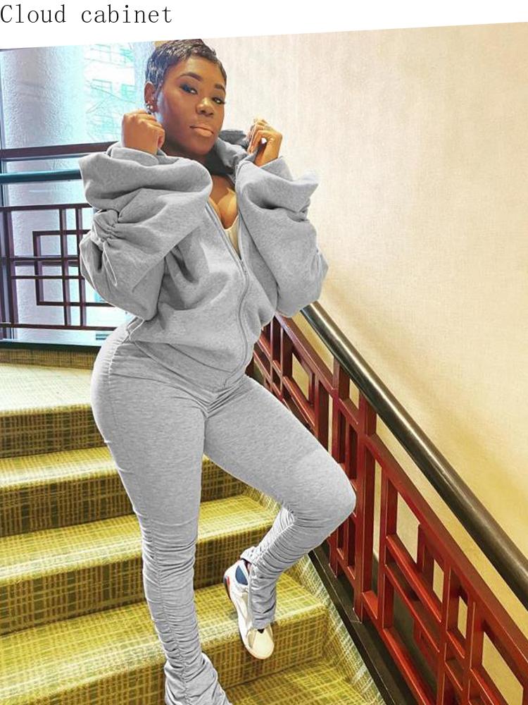 

Fashion women' clothing factory direct sale fold fork trousers bubble sleeve dew back cap two sets, Orange