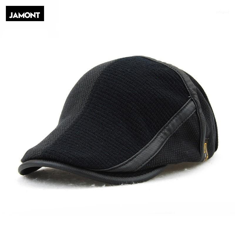 

Berets JAMONT Casual Male Knitted Beret Hat Adjustable Old Men Crochet Winter Flat Cap French Style Peaked Vintage Visor1, Black