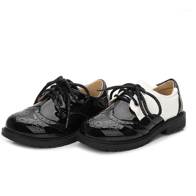 

Children's fashion Black and white stitching leather shoes child New Bright leather Dress shoes Boys British casual1