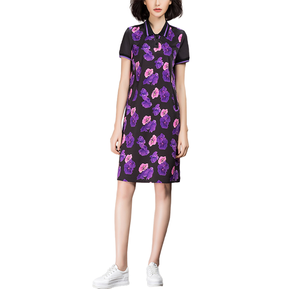 

Summer New Ladies Short Sleeve Flower Straight Dress Purple Female Pwwj