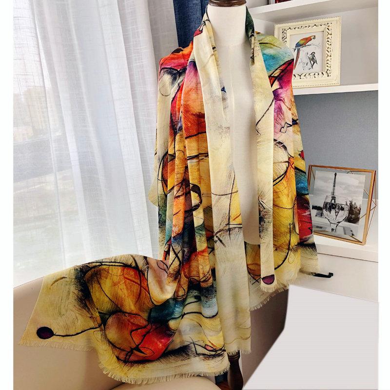 

Thin Type 100% Cashmere Scarf Wraps Lightweight Classic Pattern Women Fashion Shawl