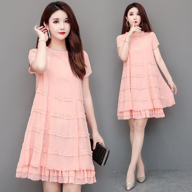 

Women's Summer Girl's Chiffon Woman's Short Sleeve Casual New Plus Size 4xl Elegant Dress R911 Qmkl, Black