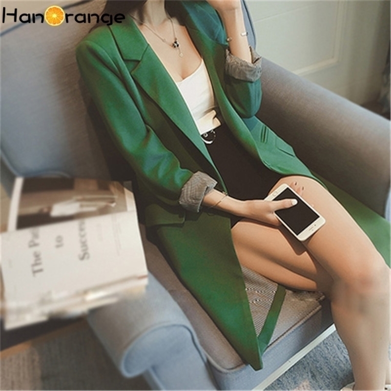 

Spring Autumn Women's Blazer Single Button Long Jacket Slim Outwear Elegant Overcoat OL Suits Coat Female 201114, Gray