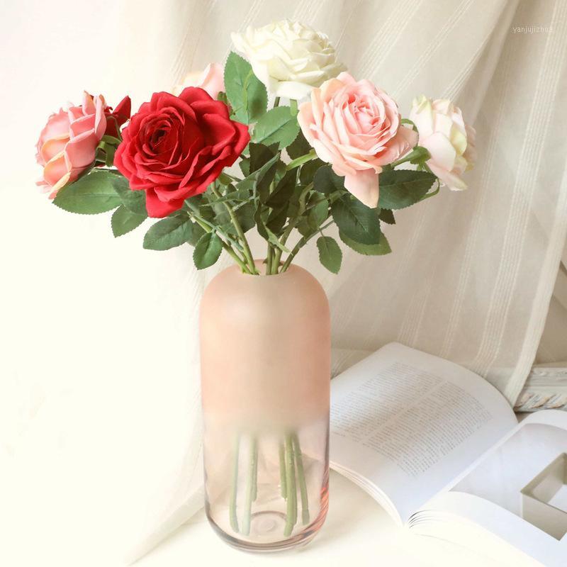 

decoration gorgeous single rose imitation flower manufacturer cross border wedding wholesale artificial flower yc10141, Pink