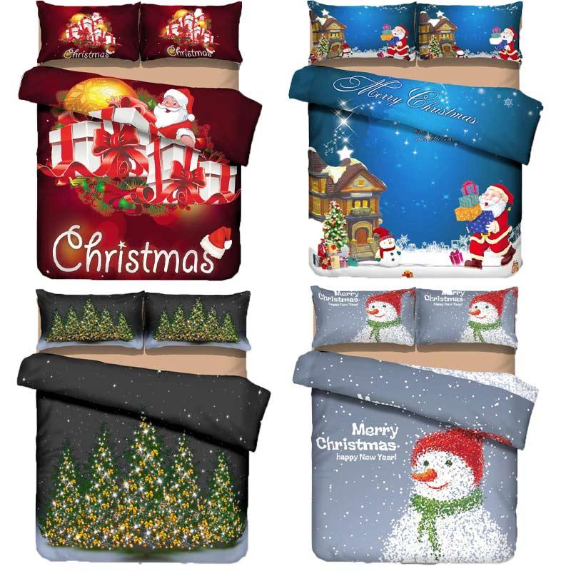 

Merry Christmas Bedding Set 3D Cotton Double Queen Pattern Santa Claus David's Deer Kids Bedding Duvet Cover Set Flat Bed Sheet, As picture