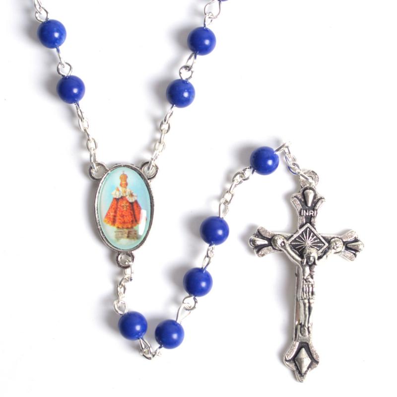 

Fashion Round Small Sized Blue Stone Beads Infant Jesus Rosary Necklace