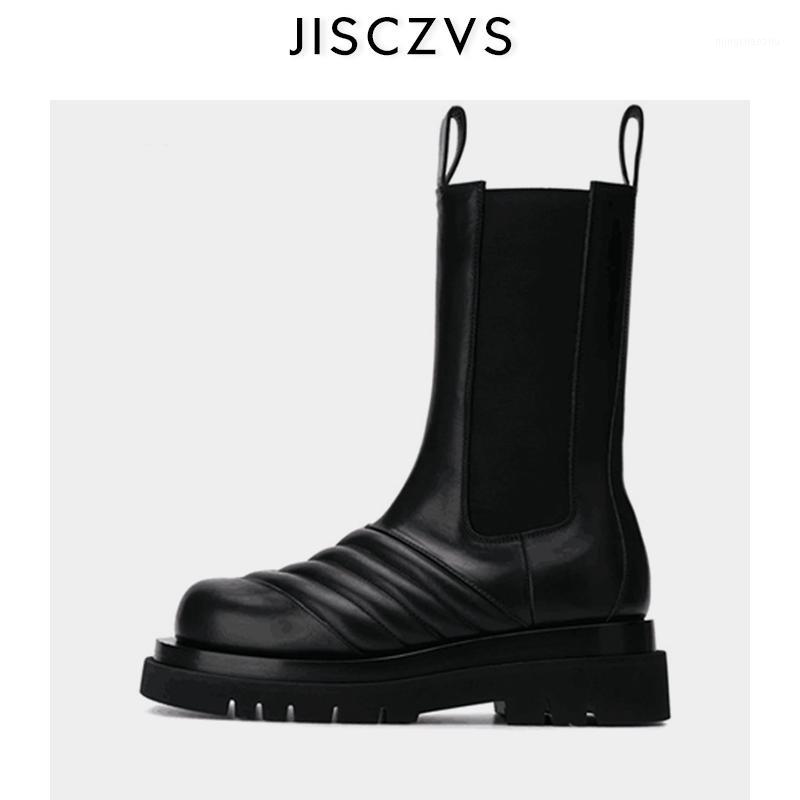 

2020 New Pu Leather Ankle boots Women Round toe Wave Pattern Flat Platform Boots Black Elastic Band Runway Shoes1, Fur inside