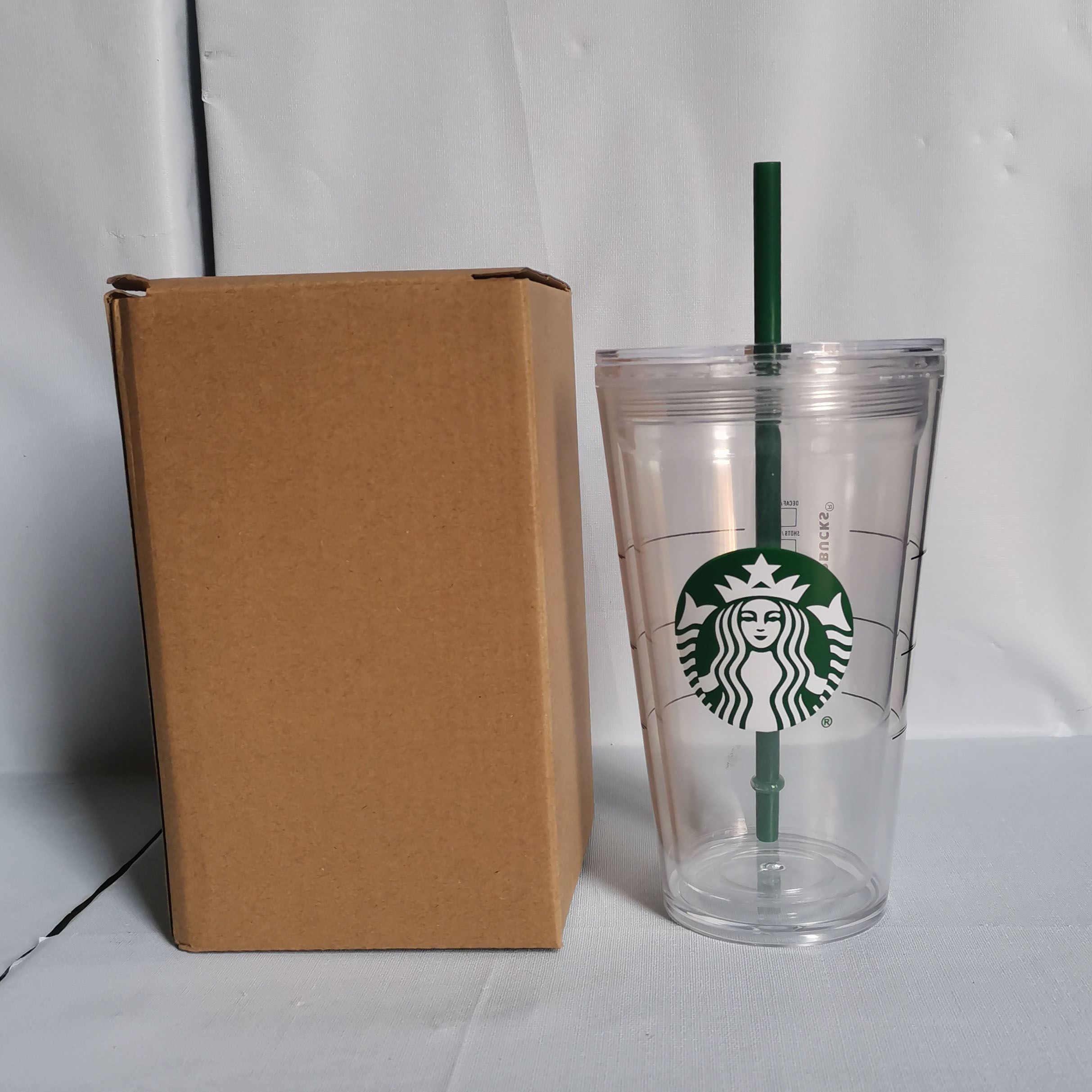 

30 piece Starbucks 24OZ/16oz Double plastic tumbler Bottom Cup Goddess Gift Lid reusable transparent drinking flat tumblers straw, Starbucks double cup