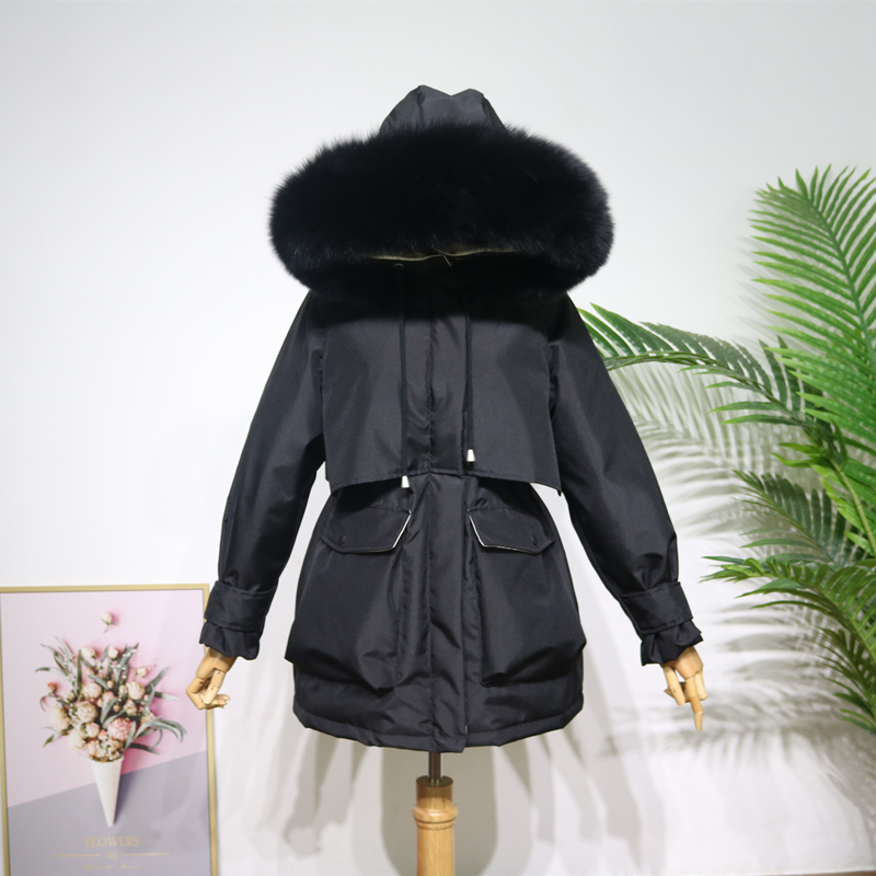 

2021 New Real Natural Fox-skin Turtleneck Winter with Hood Parkas Medium Long Broad Woman Warm Coat Down Jacket NMXH, Yellow.