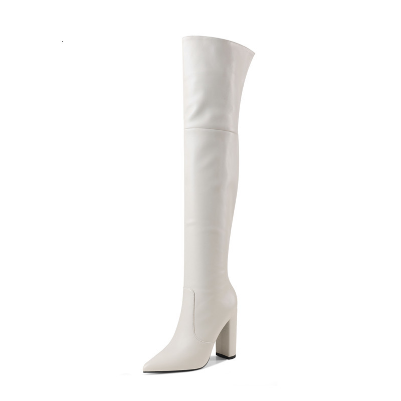

2021 New Large 34-43 on Knee Sexy Extreme High Heels Ladies Winter Shoes Solid Women's Boots 4W85, Black